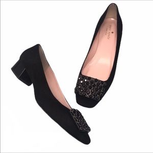 Kate Spade Black Suede Mixer Jewel Low Heel Shoes